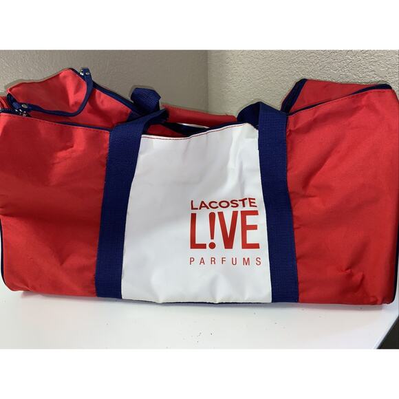 Lacoste Live Parfums Gym Sport Duffle Bag Tennis Racquetball Red White Blue - Picture 1 of 11